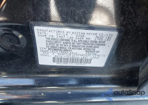 2020 Nissan Versa Sv Xtronic Cvt из США, поврежденный, VIN 3N1CN8EVXLL803121